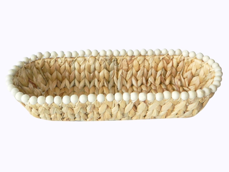 Elite Water Hyacinth Oval Bread Basket with Wooden Beads - Sustainable Tableware